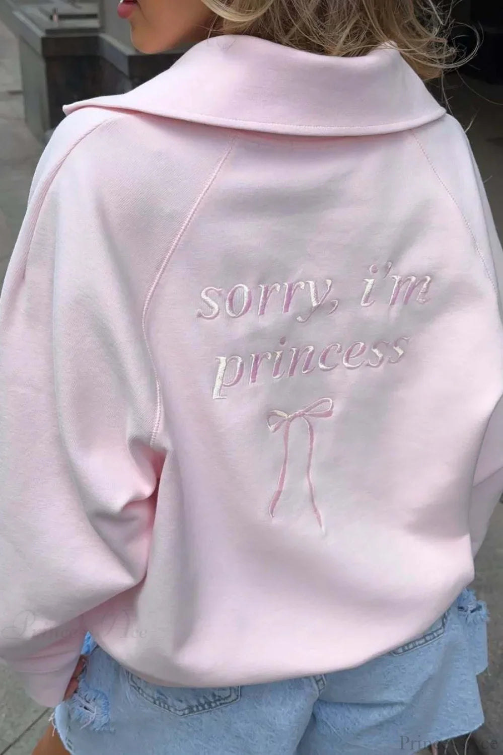 Loose Casual Letter Embroidery Half-Zip Sweatshirt image 2
