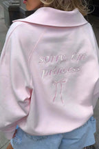 Loose Casual Letter Embroidery Half-Zip Sweatshirt image 2