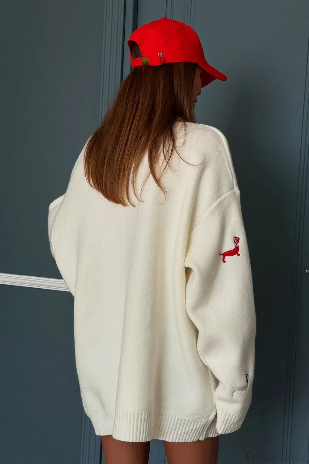 Loose Dachshund Embroidery Knit Button Cardigan image 6