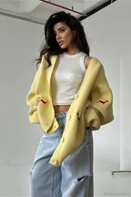 Loose Dachshund Embroidery Knit Button Cardigan image 1