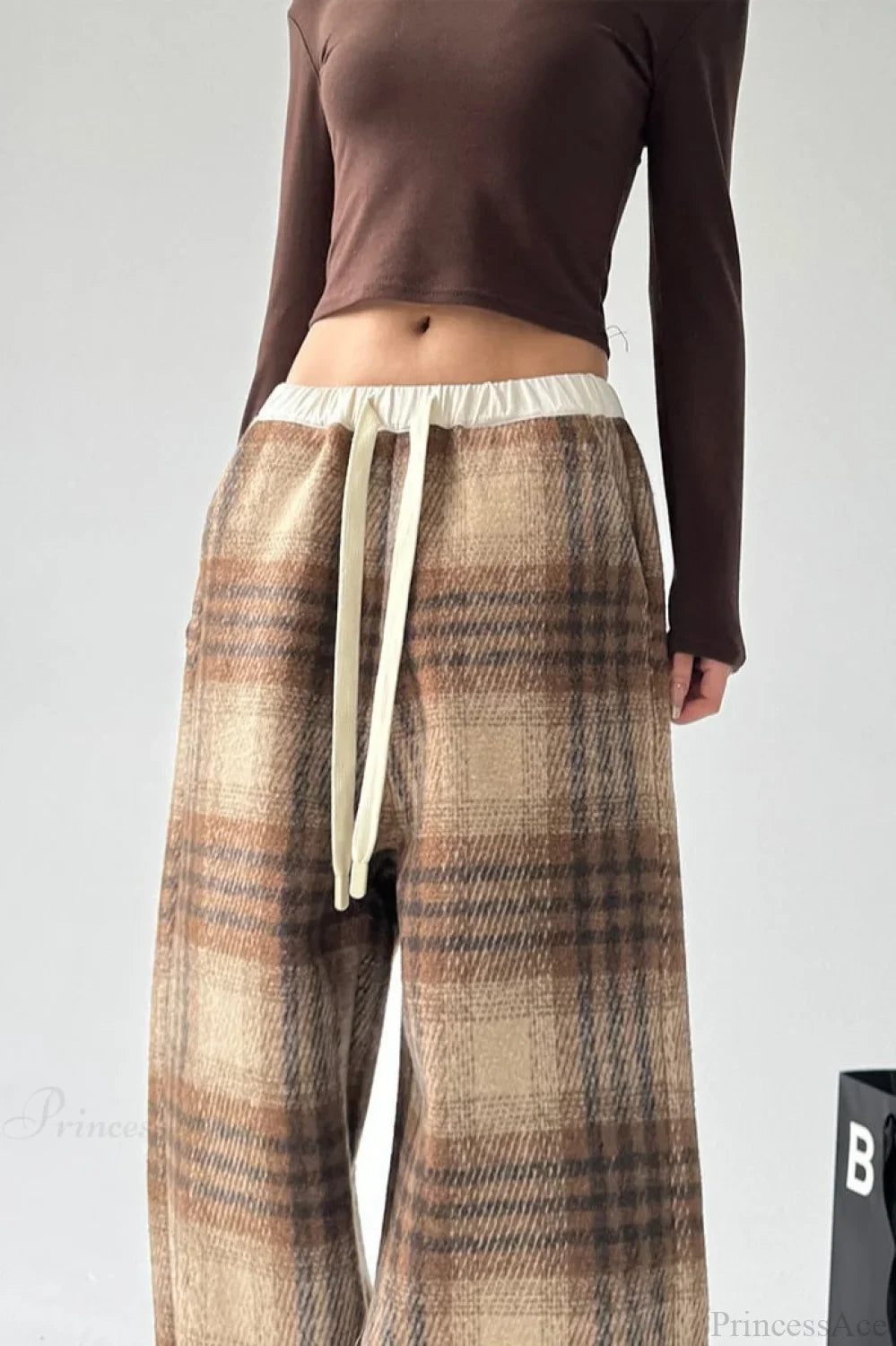 Loose Fit Woolen Plaid Wide Leg Pants image 6