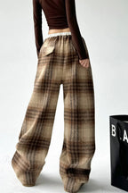 Loose Fit Woolen Plaid Wide Leg Pants image 5