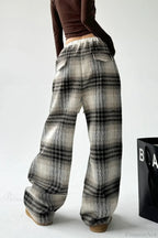 Loose Fit Woolen Plaid Wide Leg Pants image 2