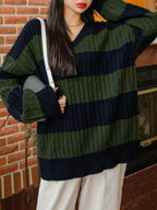 Loose Knit V-neck Vintage Pullover Sweater image 4