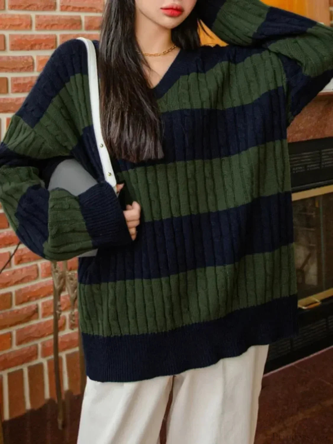 Loose Knit V-neck Vintage Pullover Sweater image 4