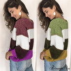 Loose Knitted Patchwork Striped Tops for Pullovers Women image 1