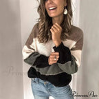 Loose Knitted Patchwork Striped Tops for Pullovers Women image 2
