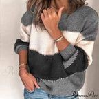 Loose Knitted Patchwork Striped Tops for Pullovers Women image 4