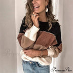 Loose Knitted Patchwork Striped Tops for Pullovers Women image 5