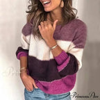 Loose Knitted Patchwork Striped Tops for Pullovers Women image 7
