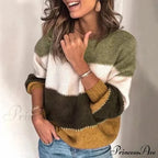 Loose Knitted Patchwork Striped Tops for Pullovers Women image 8