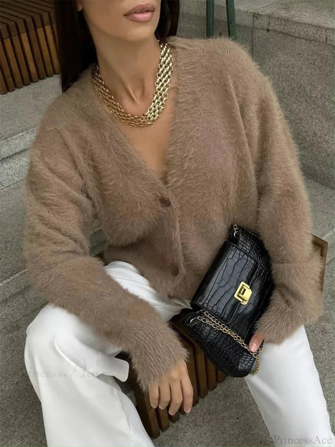 Loose Off Shoulder V-neck Cardigan image 6