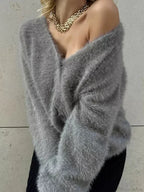 Loose Off Shoulder V-neck Cardigan image 3