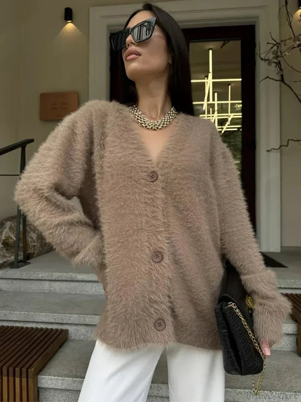 Loose Off Shoulder V-neck Cardigan image 5