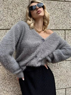 Loose Off Shoulder V-neck Cardigan image 1