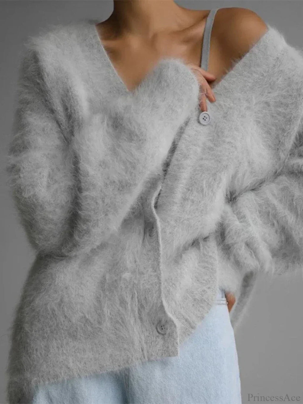 Loose Off Shoulder V-neck Cardigan image 9