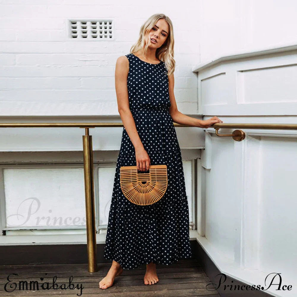Loose Sleeveless Holiday Dot Print Long Maxi Dress image 4