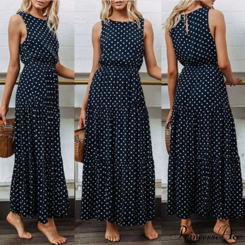 Loose Sleeveless Holiday Dot Print Long Maxi Dress image 2