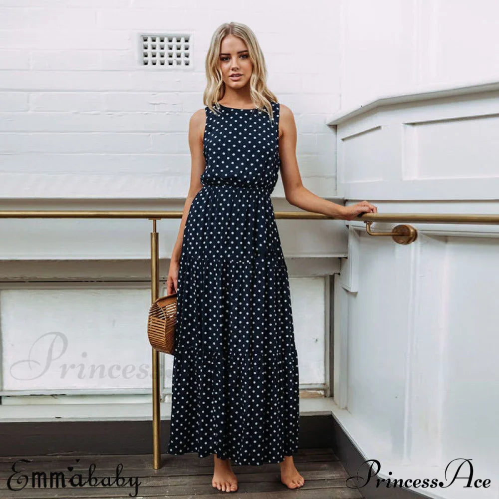 Loose Sleeveless Holiday Dot Print Long Maxi Dress image 1