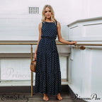 Loose Sleeveless Holiday Dot Print Long Maxi Dress image 1