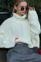 Loose Solid Cropped Turtleneck Crisscross Back Sweater image 3