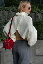 Loose Solid Cropped Turtleneck Crisscross Back Sweater image 1