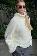 Loose Solid Cropped Turtleneck Crisscross Back Sweater image 4
