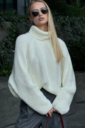 Loose Solid Cropped Turtleneck Crisscross Back Sweater image 2