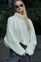 Loose Solid Cropped Turtleneck Crisscross Back Sweater image 2