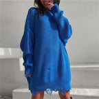 Loose Solid Ripped Round Neck Sweater image 10
