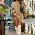 Loose Solid Ripped Round Neck Sweater image 1