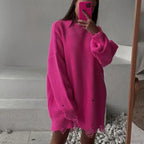 Loose Solid Ripped Round Neck Sweater image 7