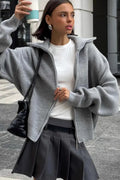 Loose Solid Zip Lapel Cardigan image 1