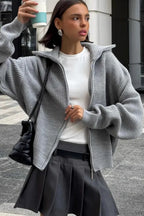 Loose Solid Zip Lapel Cardigan image 1