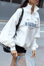 Loose Sporty Half Collar Print Sweatshirt image 2
