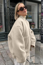 Loose Stand Collar Textured Wool Casual Coat image 5
