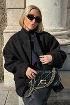 Loose Stand Collar Textured Wool Casual Coat image 3