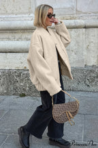 Loose Stand Collar Textured Wool Casual Coat image 6