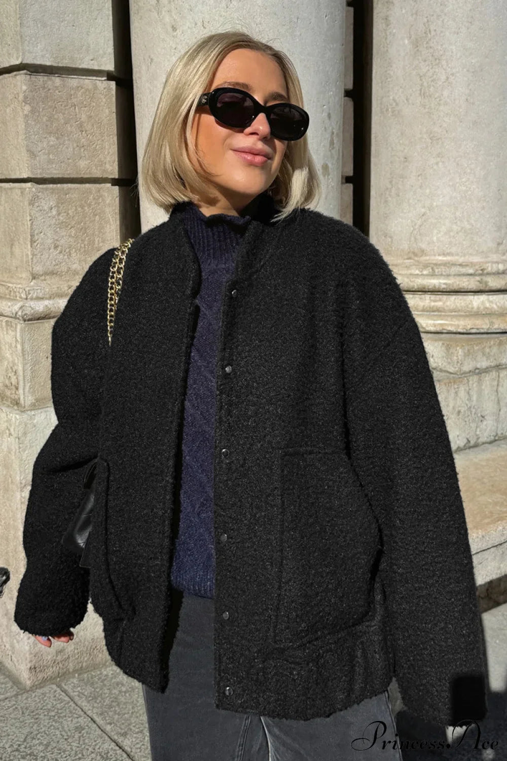 Loose Stand Collar Textured Wool Casual Coat image 2