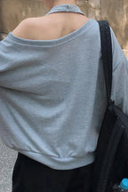 Loose Striped Print Halter Off Shoulder Fake Two Piece Sweatshirt image 4