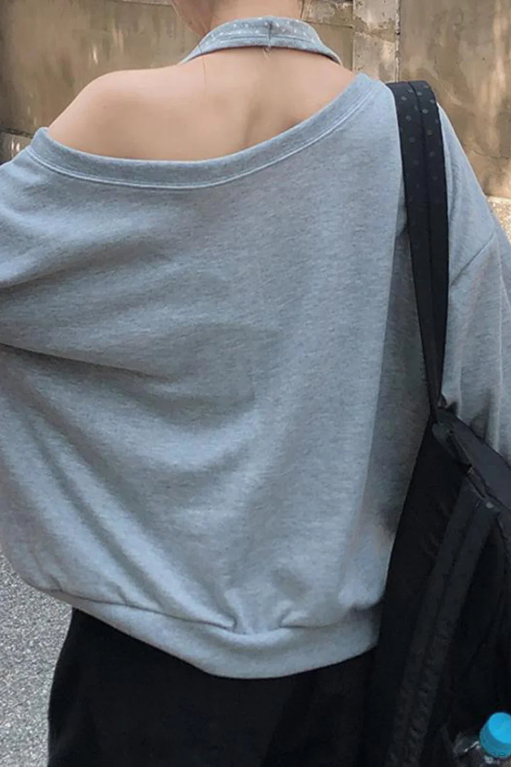 Loose Striped Print Halter Off Shoulder Fake Two Piece Sweatshirt image 4