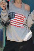 Loose Striped Print Halter Off Shoulder Fake Two Piece Sweatshirt image 1