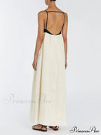 Loose Suspender Black And Graceful White Patchwork Maxi Dress image 3
