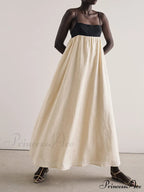 Loose Suspender Black And Graceful White Patchwork Maxi Dress image 4