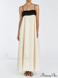 Loose Suspender Black And Graceful White Patchwork Maxi Dress image 1