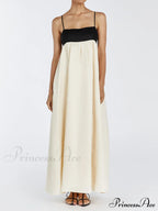 Loose Suspender Black And Graceful White Patchwork Maxi Dress image 1