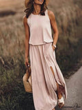 Loose Waisted Round Charming Neck Sleeveless Slit Dress image 1
