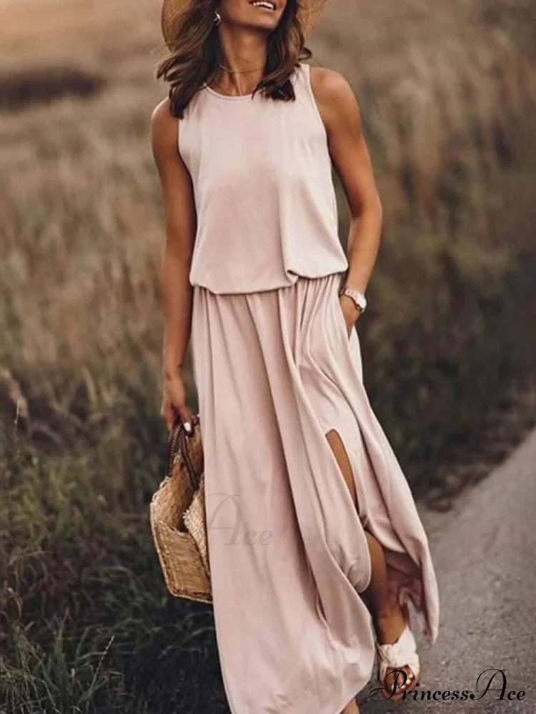 Loose Waisted Round Charming Neck Sleeveless Slit Dress image 1