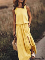 Loose Waisted Round Charming Neck Sleeveless Slit Dress image 2