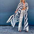 Loose Striped Maxi Dress with Veil Design image 1